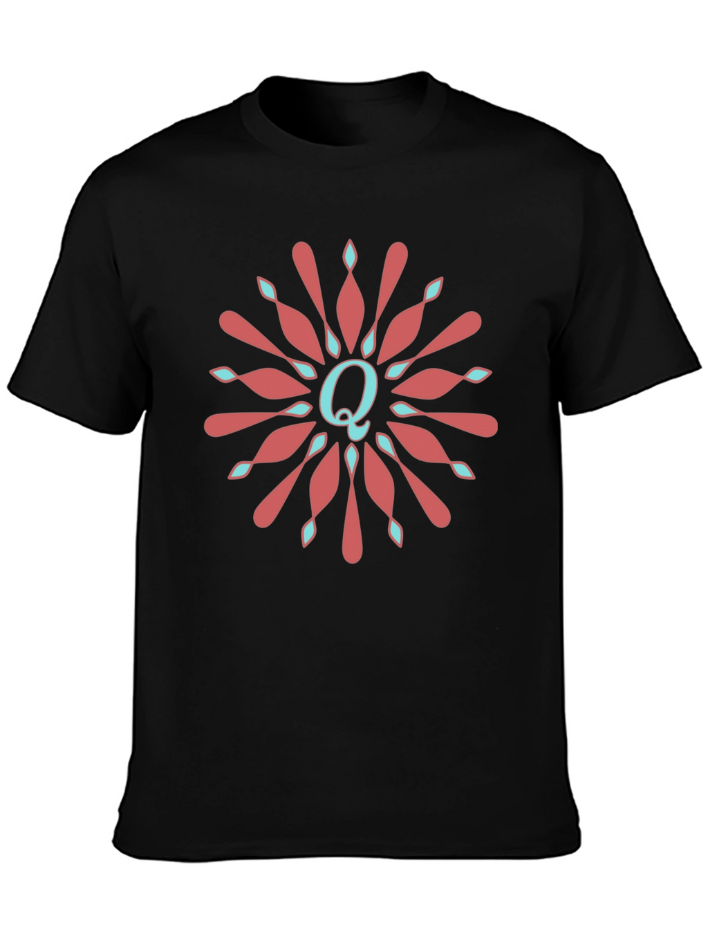 Letter Q Floral Medallion Graphic Tee - Black