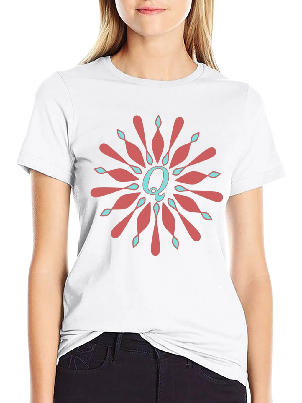 Letter Q Floral Medallion Graphic Tee - Black