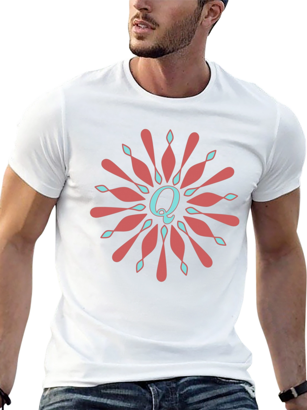 Letter Q Floral Medallion Graphic Tee - Black