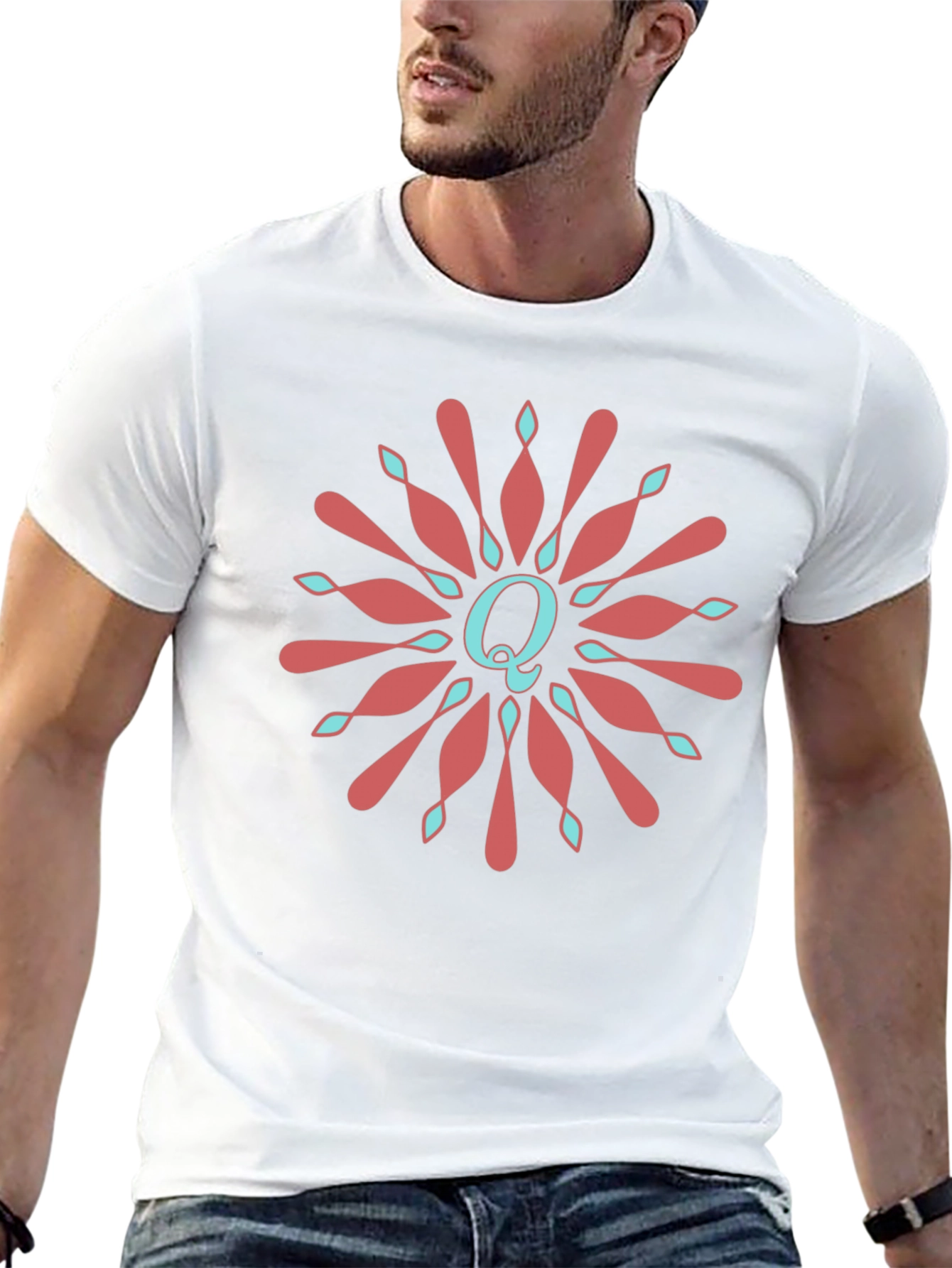 Letter Q Floral Medallion Graphic Tee - Black