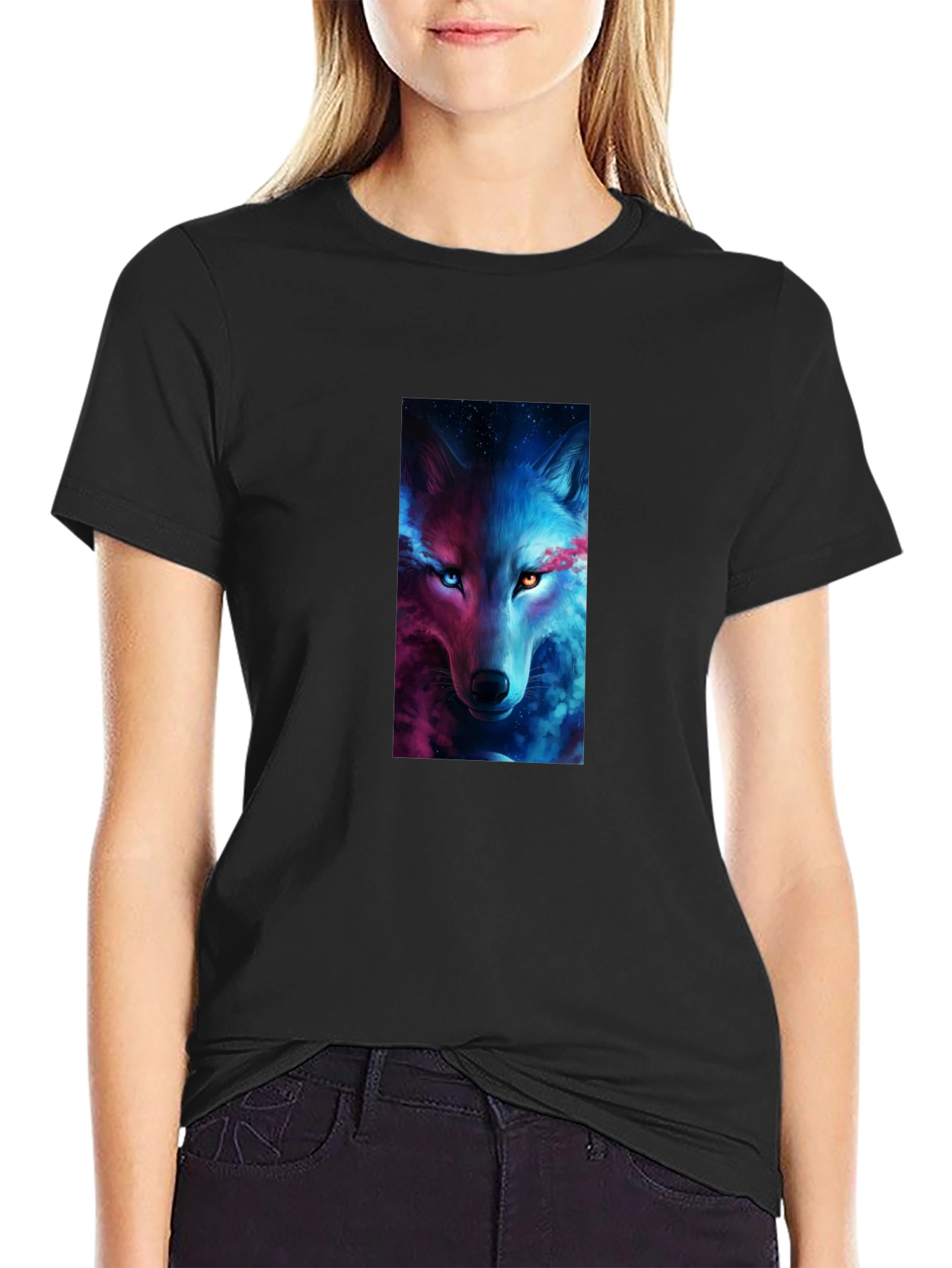 Mystic Wolf Graphic Black T-Shirt