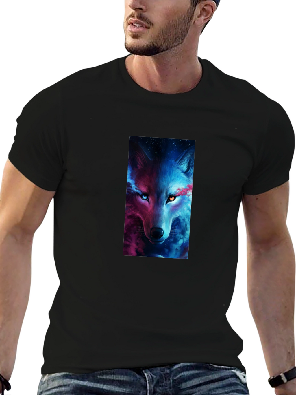 Mystic Wolf Graphic Black T-Shirt