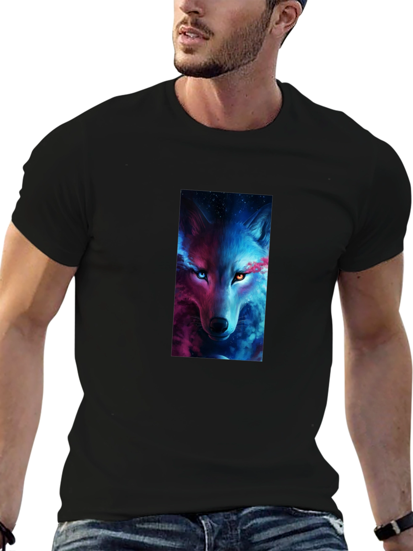 Mystic Wolf Graphic Black T-Shirt