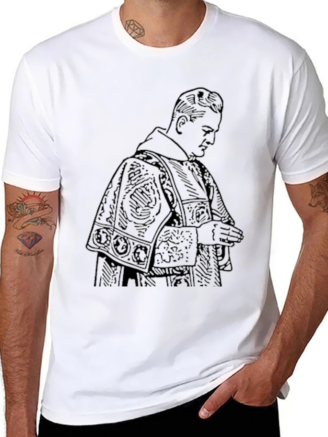 Vintage Priest Graphic Tee - Black Cotton T-Shirt