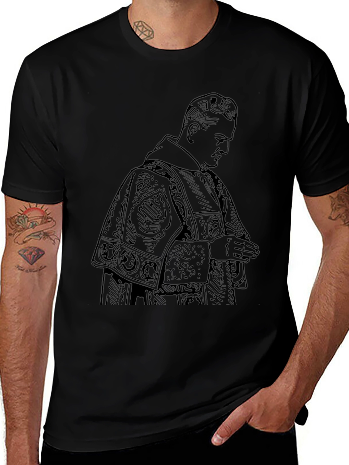 Vintage Priest Graphic Tee - Black Cotton T-Shirt