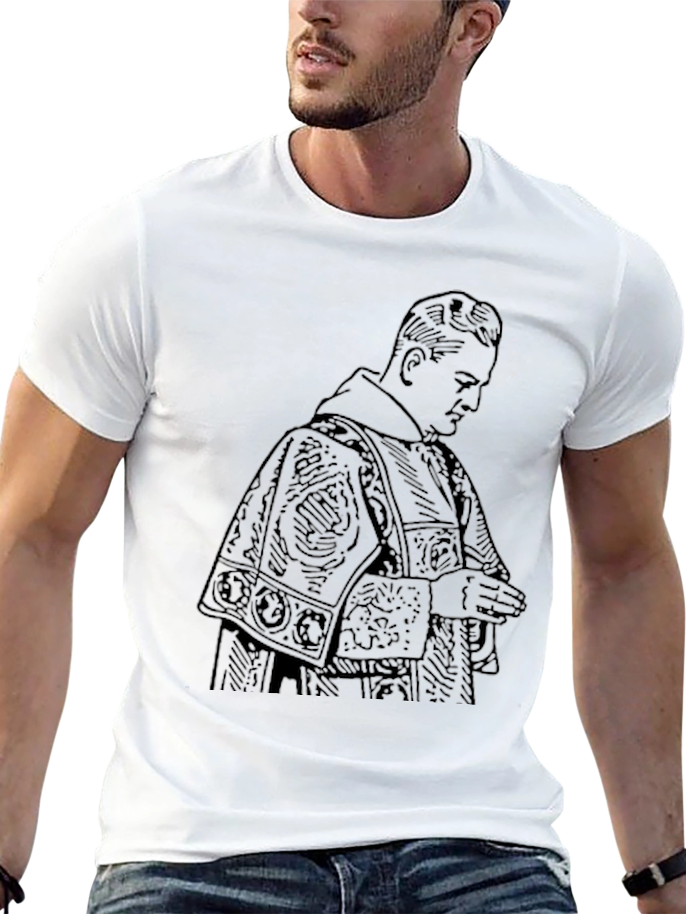 Vintage Priest Graphic Tee - Black Cotton T-Shirt