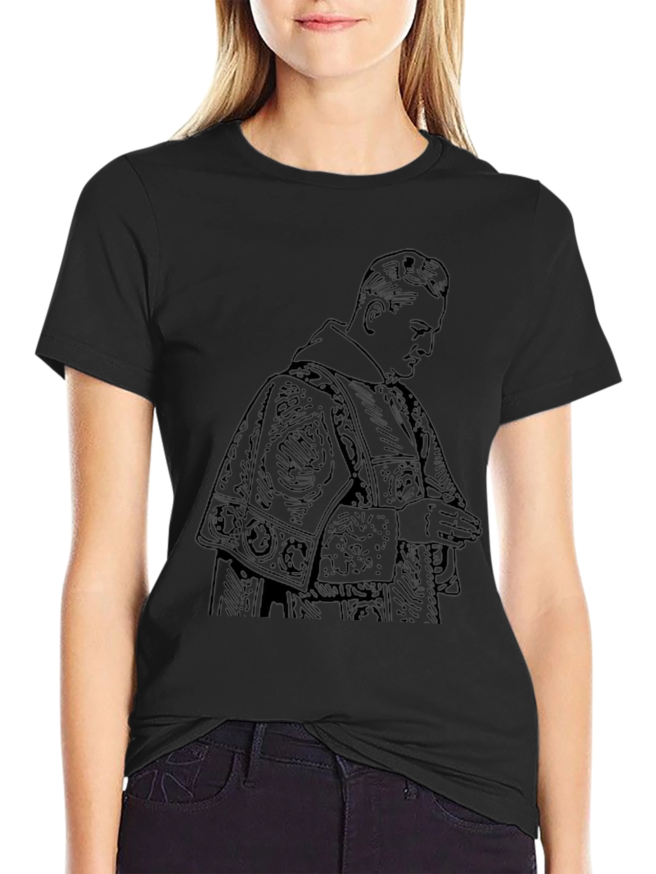 Vintage Priest Graphic Tee - Black Cotton T-Shirt