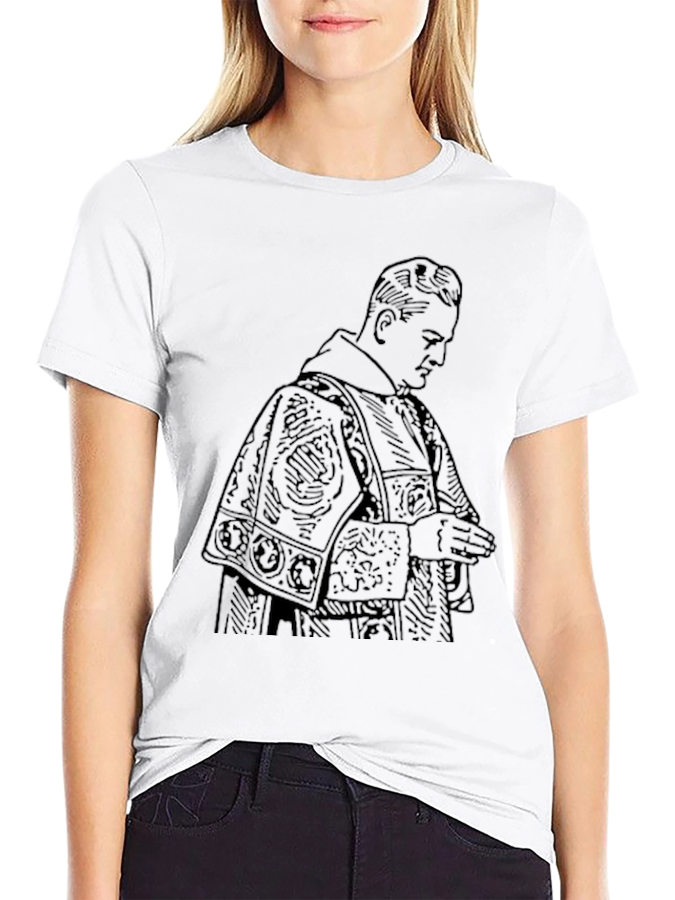 Vintage Priest Graphic Tee - Black Cotton T-Shirt