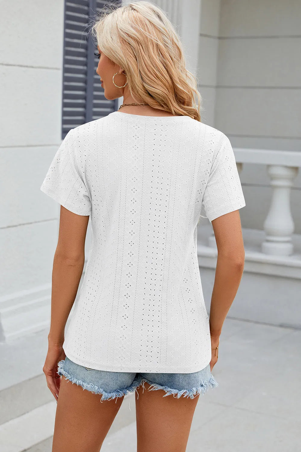 Solid color V-neck cross loose short sleeved T-shirt top for women