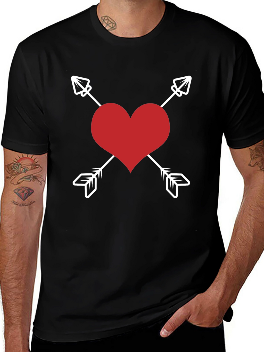 Heart Arrows Graphic Tee - Black Valentines Day Shirt