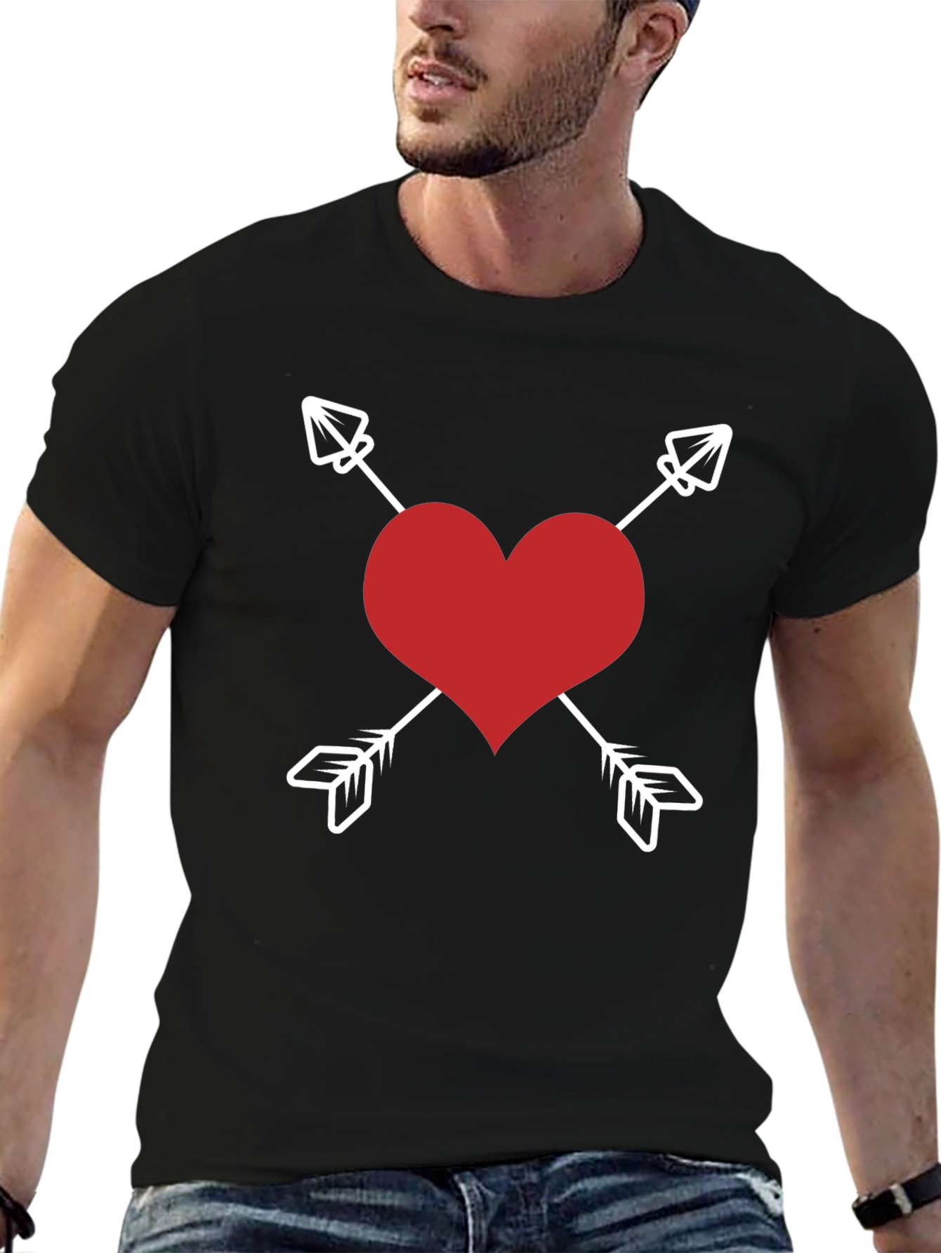 Heart Arrows Graphic Tee - Black Valentines Day Shirt