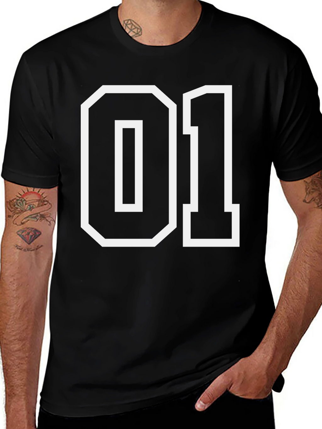 Black 01 Graphic Tee - Bold Number Design