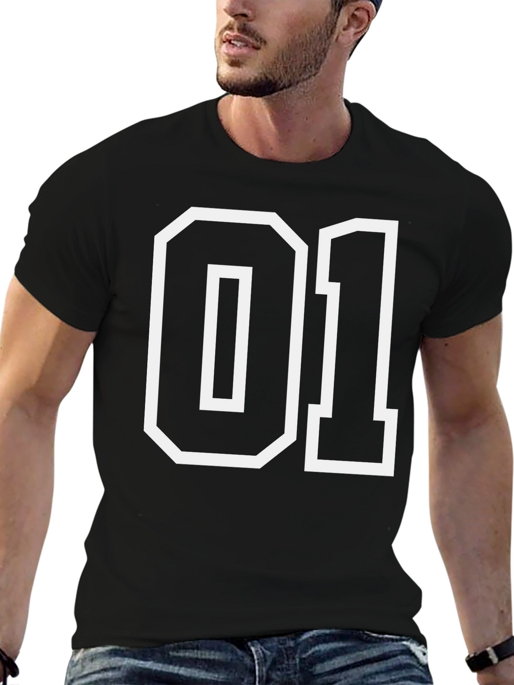 Black 01 Graphic Tee - Bold Number Design