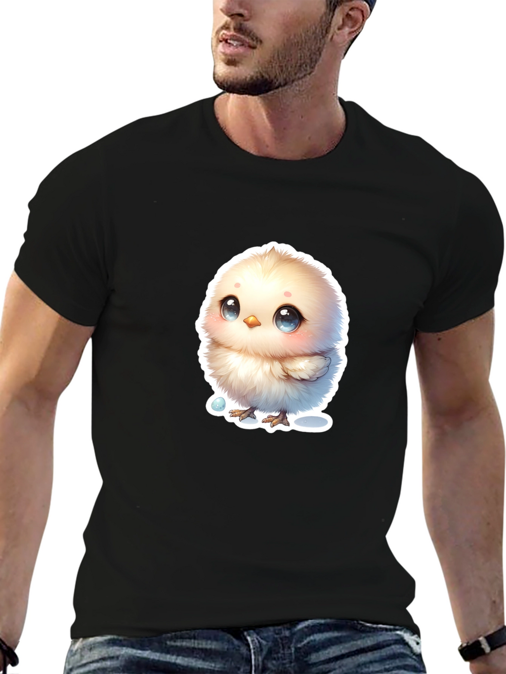Cute Chick Graphic Tee - Black Cotton Blend T-Shirt