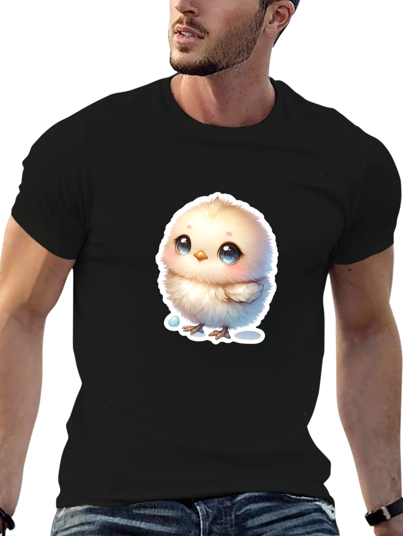 Cute Chick Graphic Tee - Black Cotton Blend T-Shirt