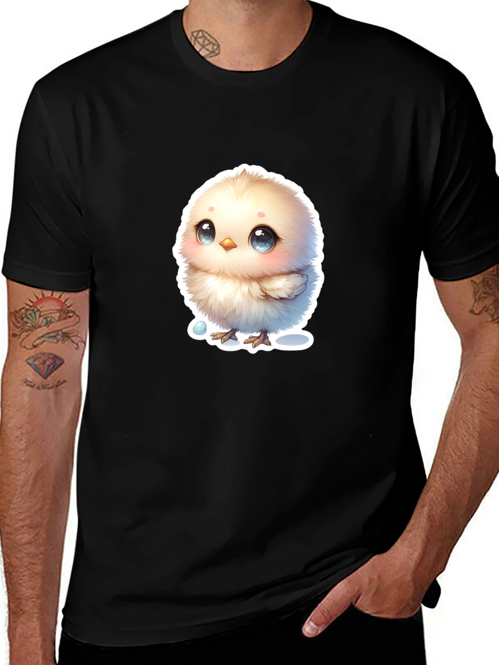 Cute Chick Graphic Tee - Black Cotton Blend T-Shirt