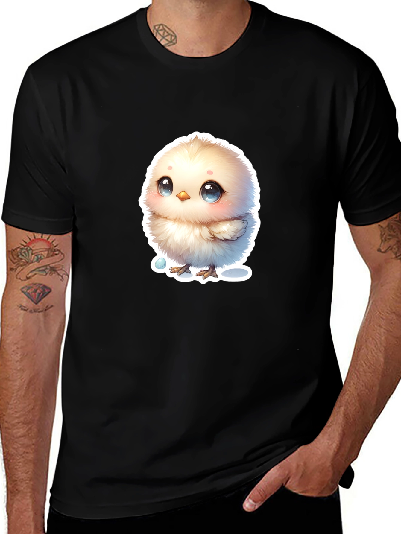 Cute Chick Graphic Tee - Black Cotton Blend T-Shirt