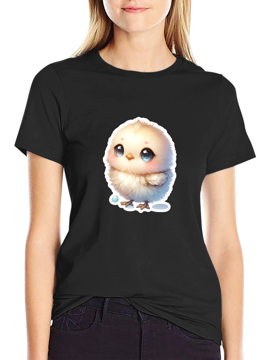 Cute Chick Graphic Tee - Black Cotton Blend T-Shirt