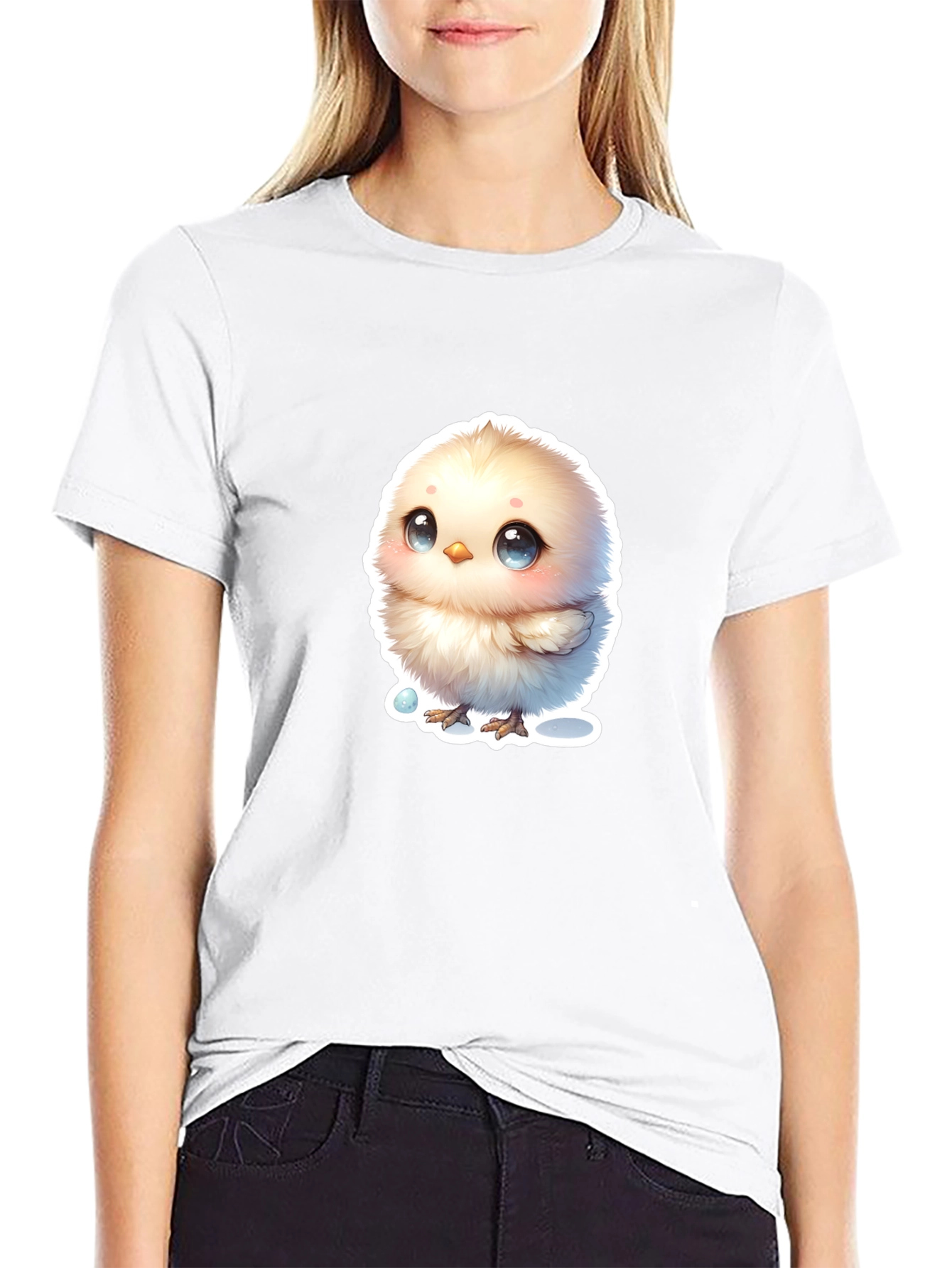 Cute Chick Graphic Tee - Black Cotton Blend T-Shirt