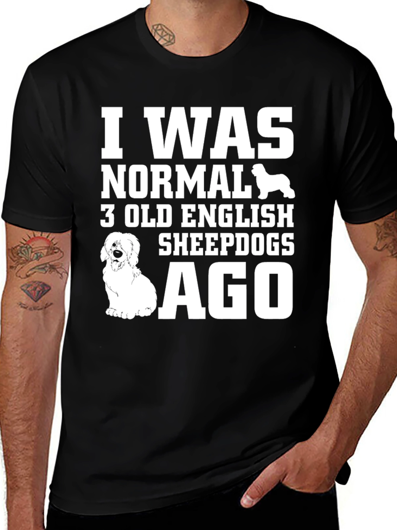 I Was Normal 3 Old English Sheepdogs Ago Black T-Shirt