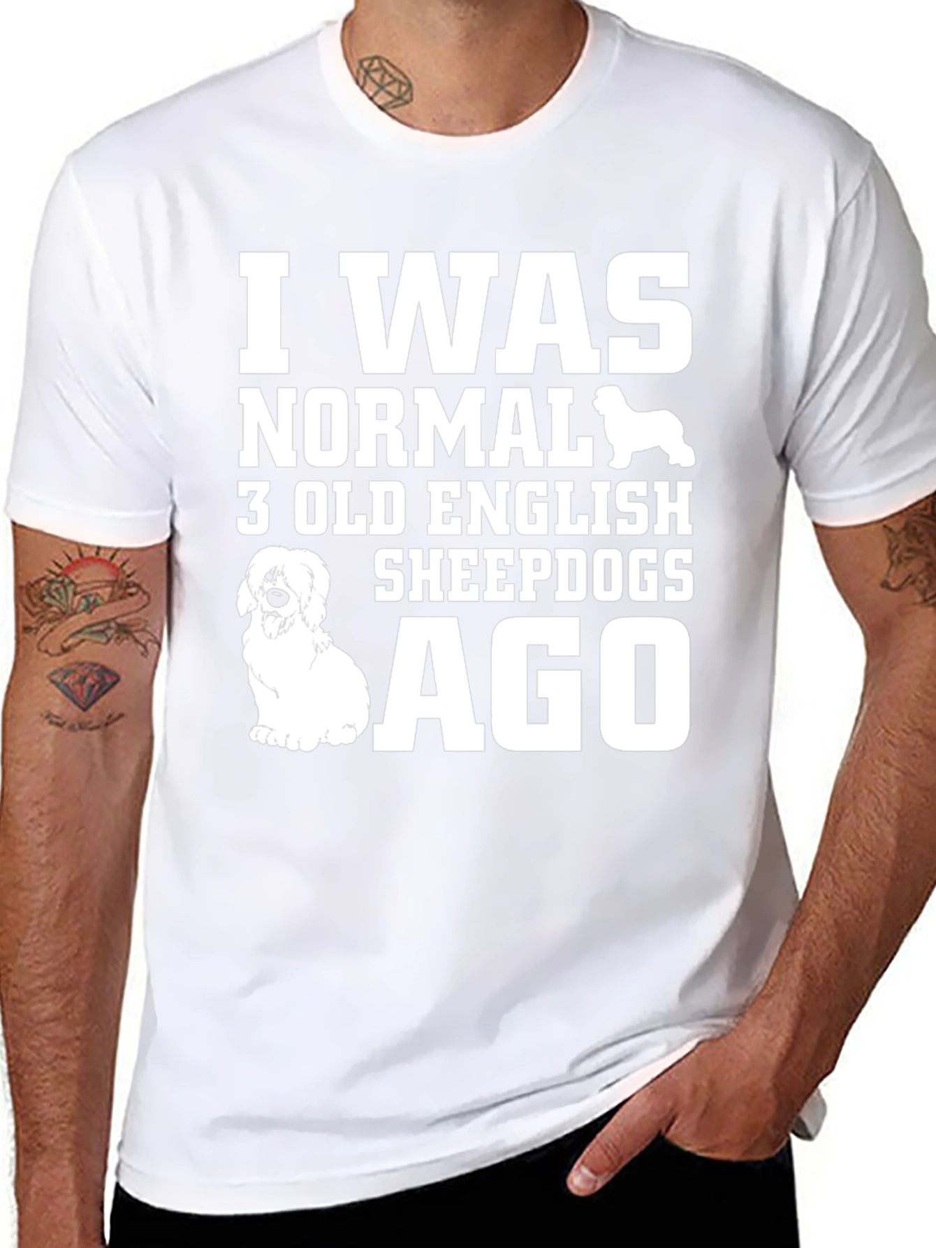 I Was Normal 3 Old English Sheepdogs Ago Black T-Shirt