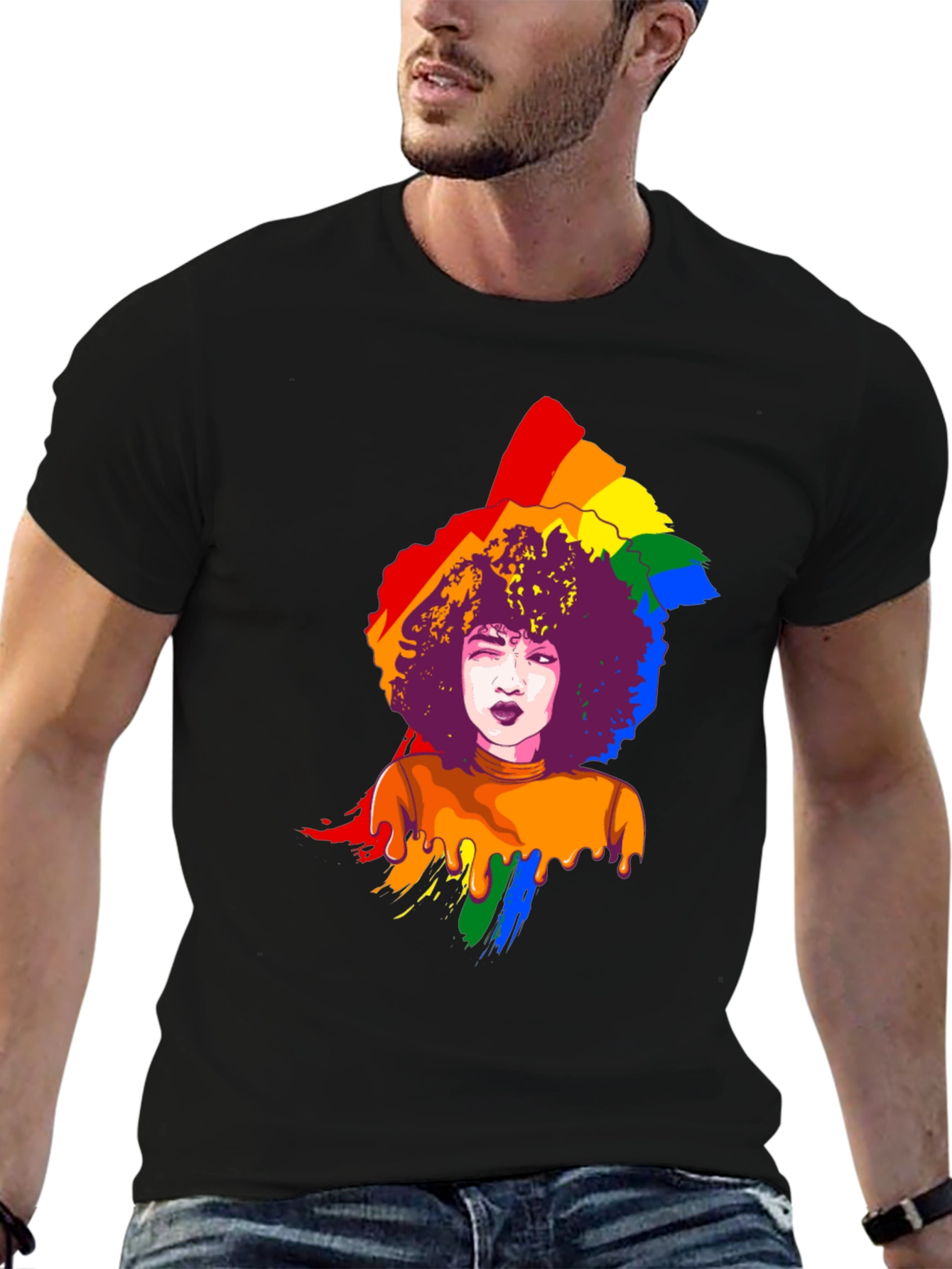 Rainbow Afro Graphic Tee - Pride Month T-Shirt