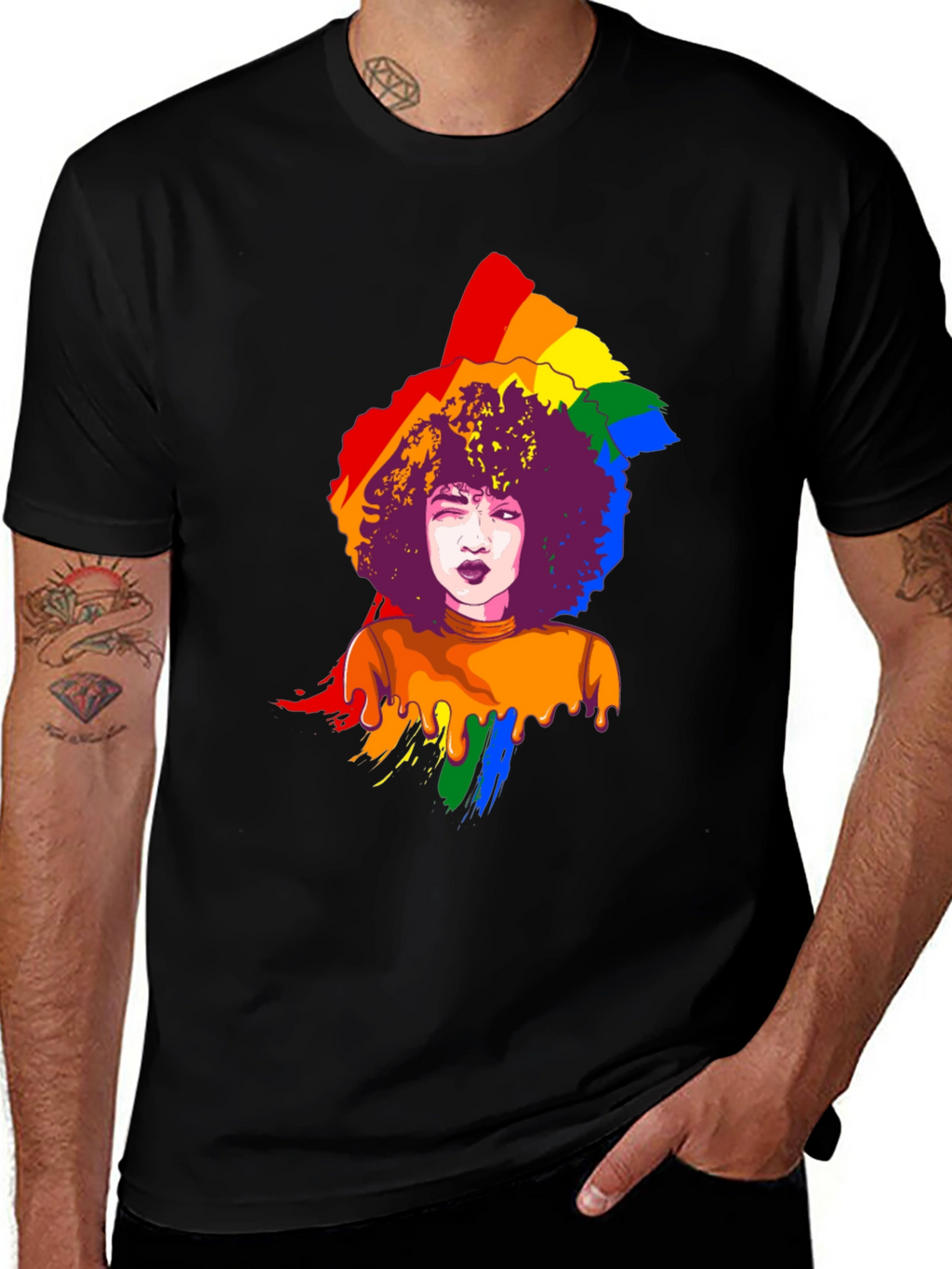 Rainbow Afro Graphic Tee - Pride Month T-Shirt
