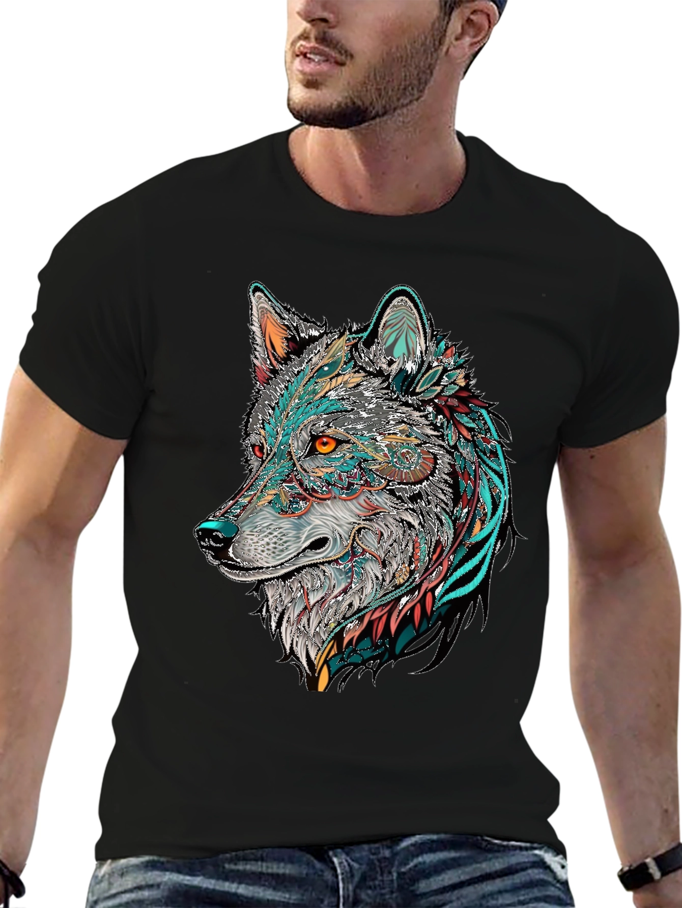 Wolf Graphic Print Black T-Shirt