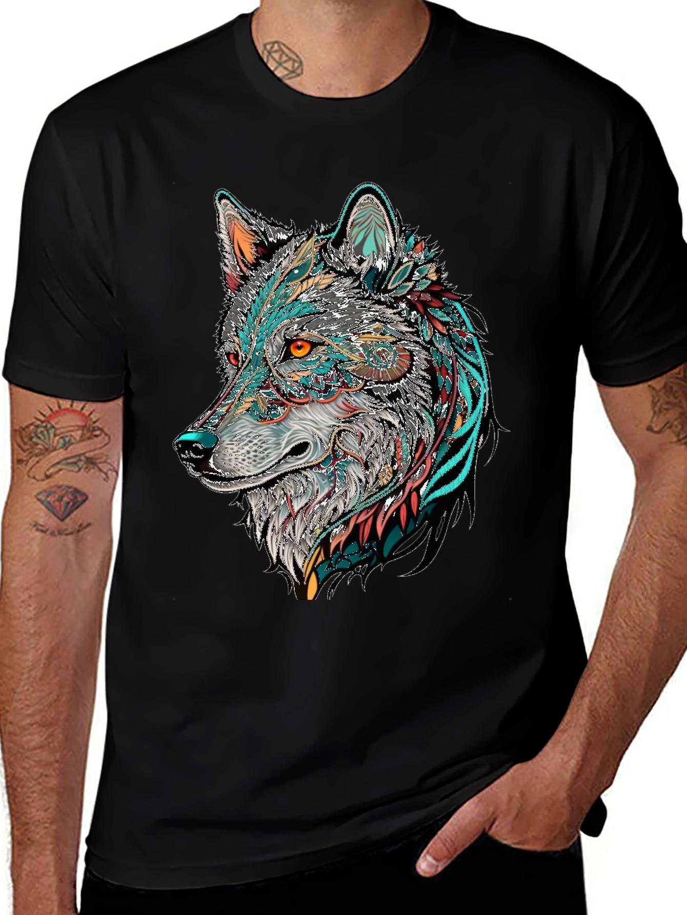 Wolf Graphic Print Black T-Shirt
