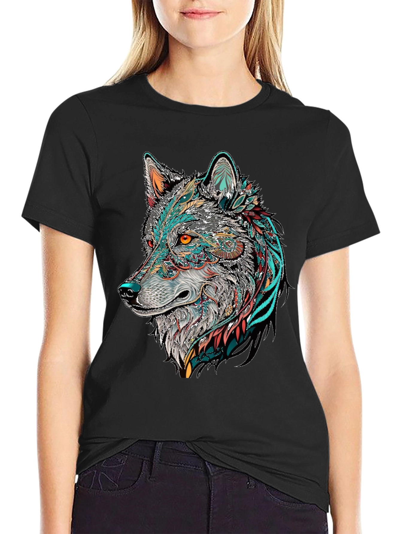 Wolf Graphic Print Black T-Shirt