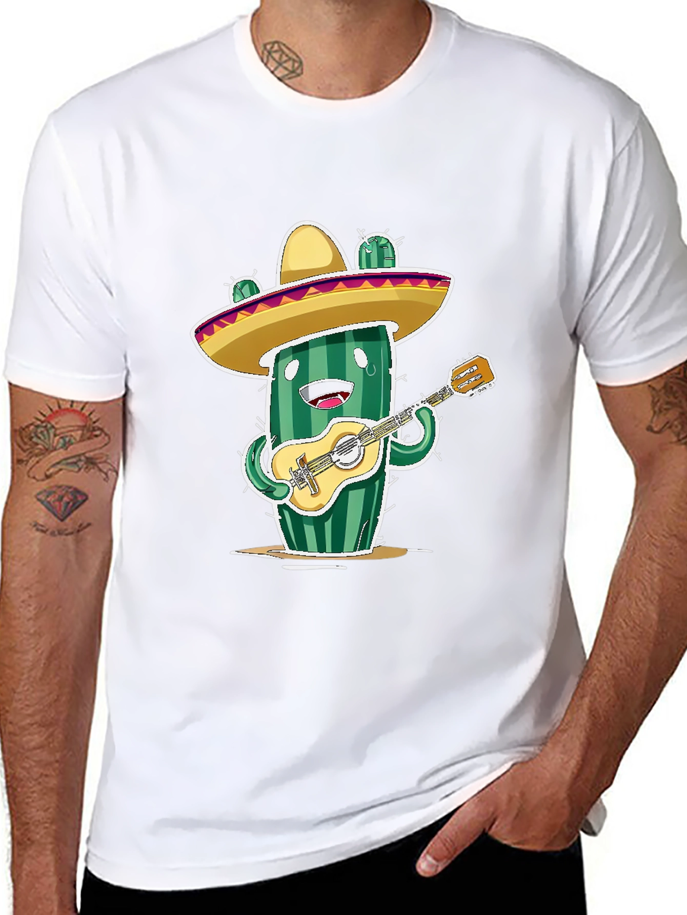 Cactus Musician Graphic Tee - Playful Novelty T-Shirt