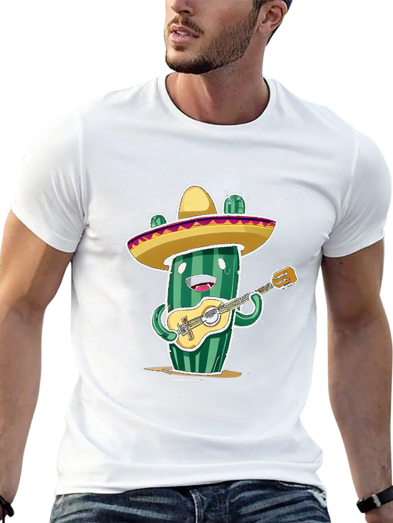Cactus Musician Graphic Tee - Playful Novelty T-Shirt