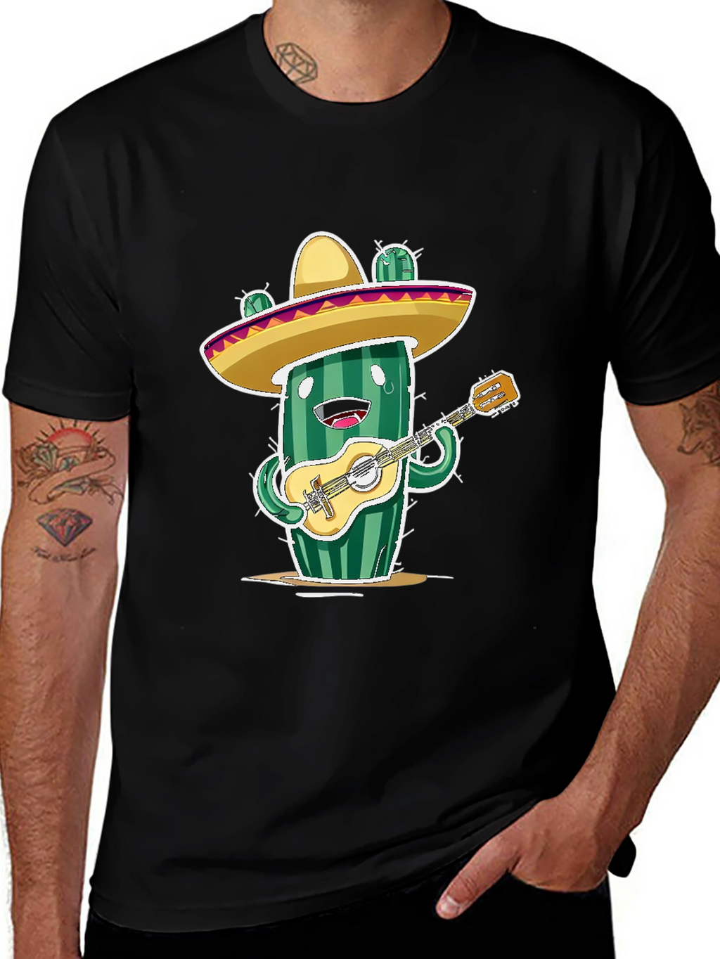 Cactus Musician Graphic Tee - Playful Novelty T-Shirt