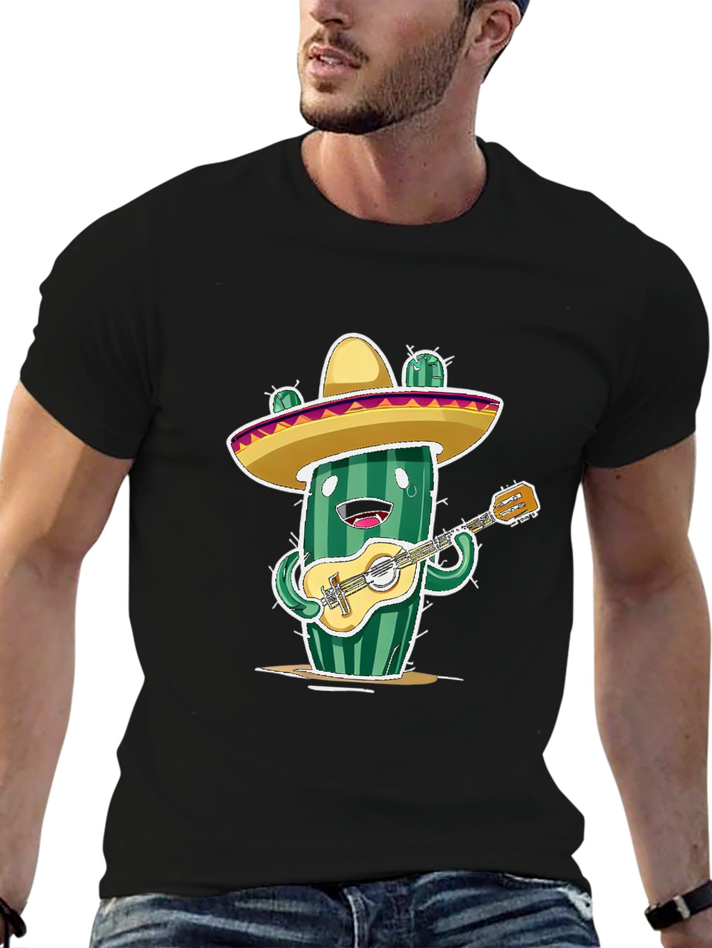 Cactus Musician Graphic Tee - Playful Novelty T-Shirt