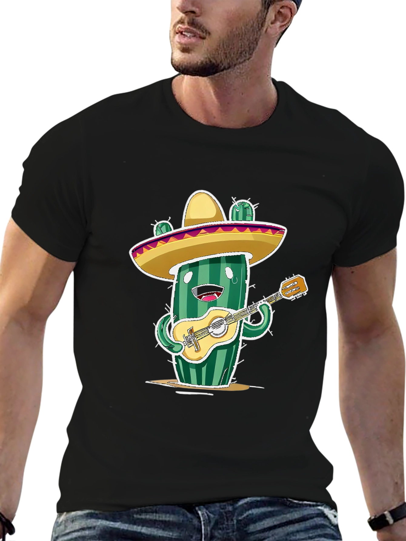 Cactus Musician Graphic Tee - Playful Novelty T-Shirt
