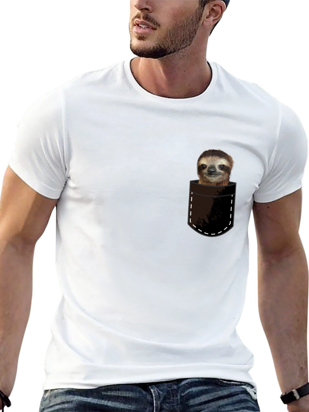 Sloth in Pocket T-Shirt - Cute & Funny