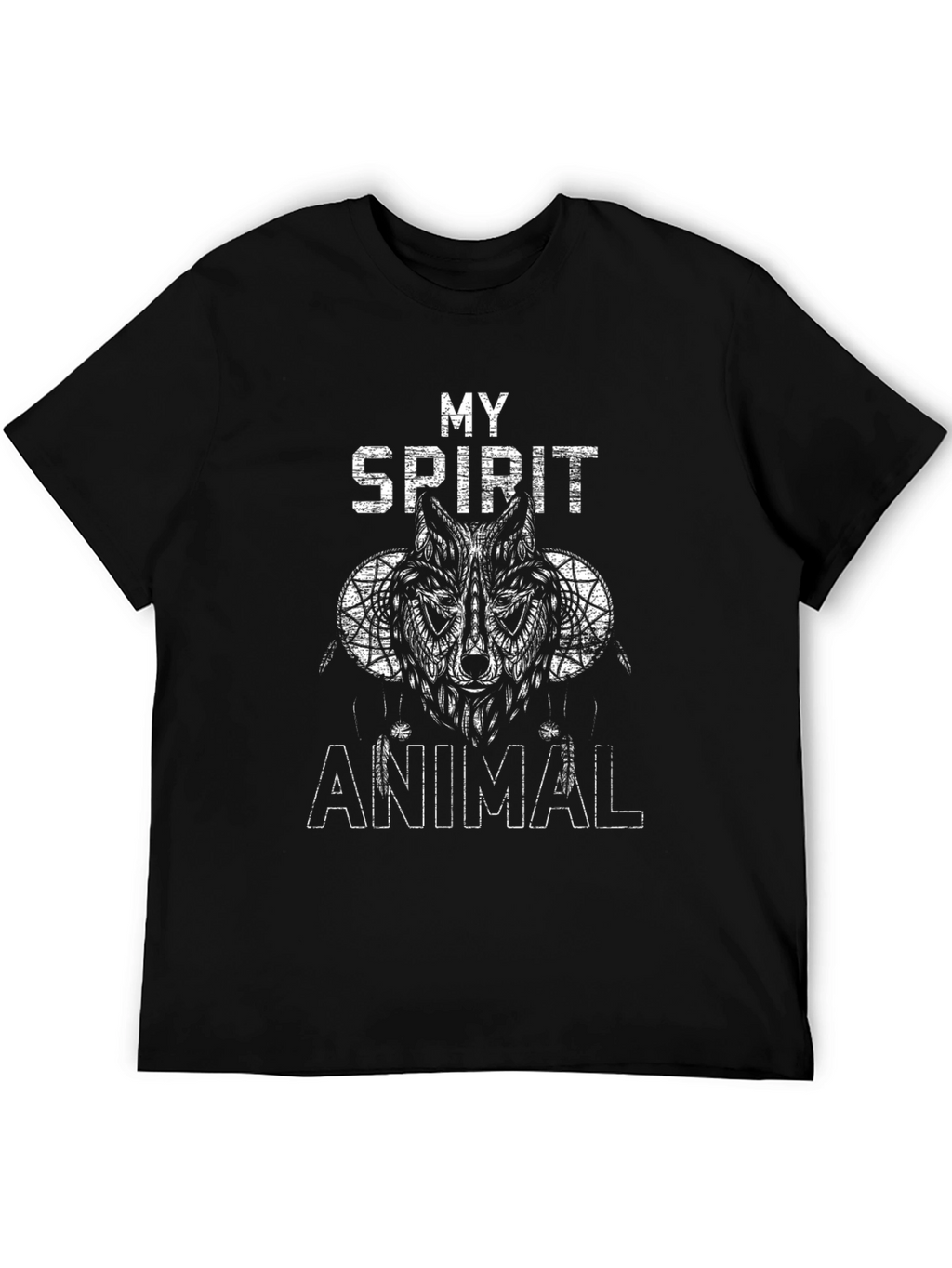 Spirit Animal Wolf Graphic Tee - Black Cotton T-Shirt