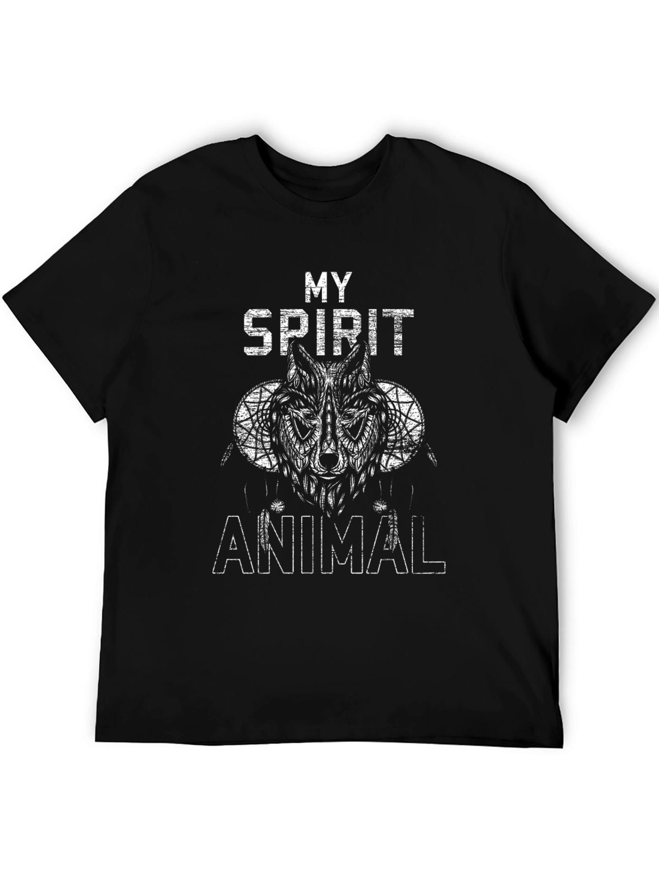 Spirit Animal Wolf Graphic Tee - Black Cotton T-Shirt
