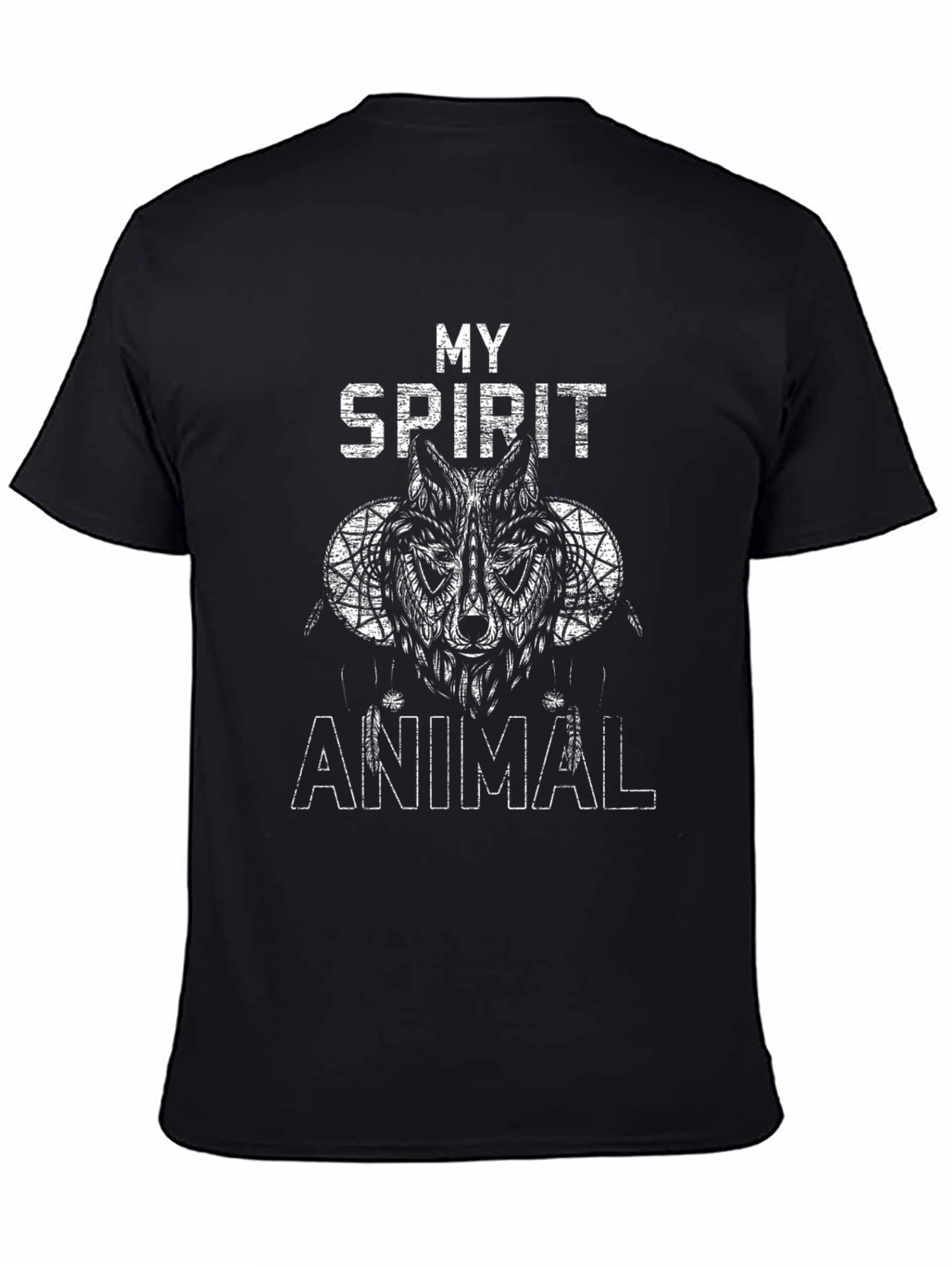 Spirit Animal Wolf Graphic Tee - Black Cotton T-Shirt