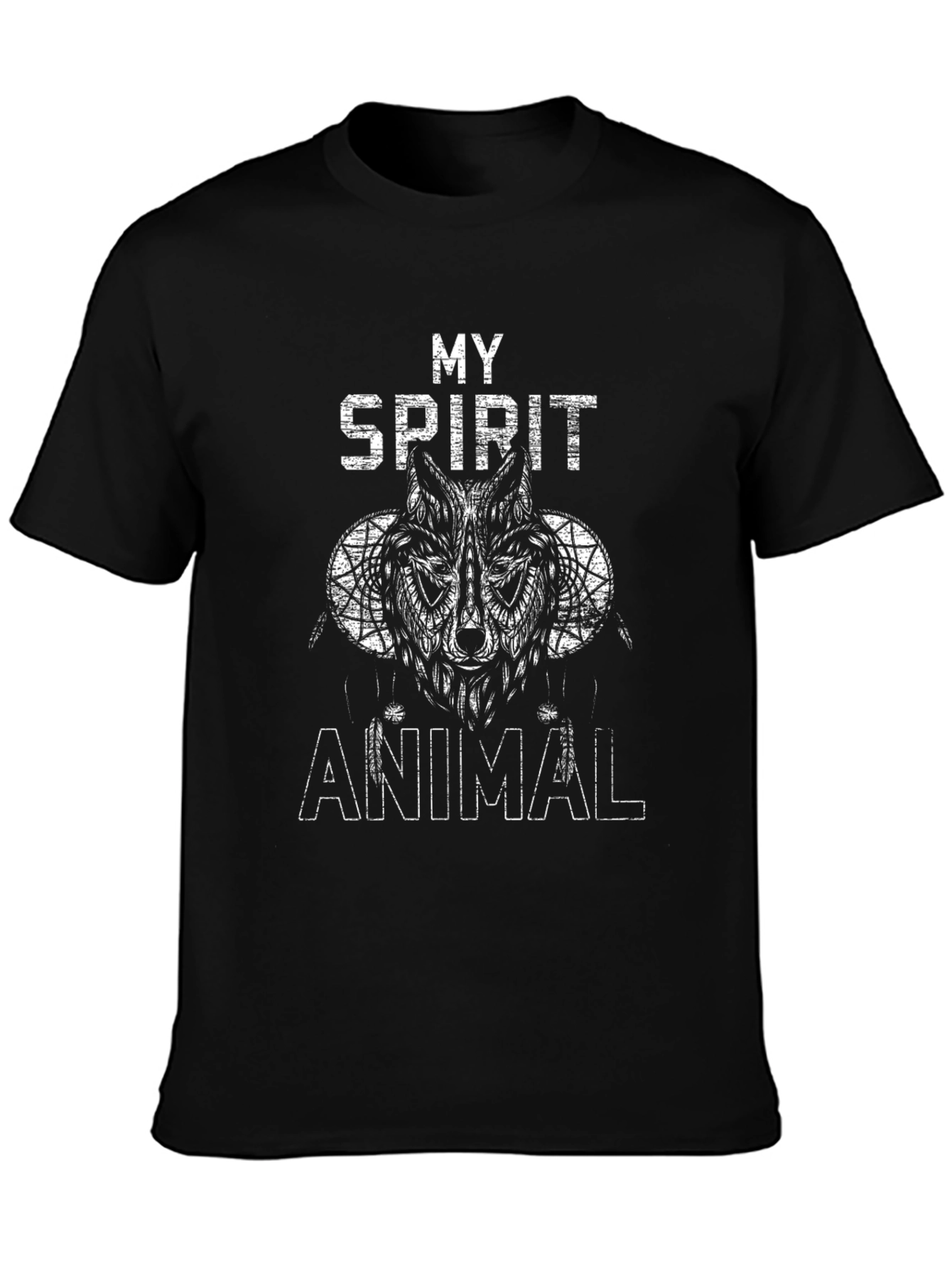 Spirit Animal Wolf Graphic Tee - Black Cotton T-Shirt