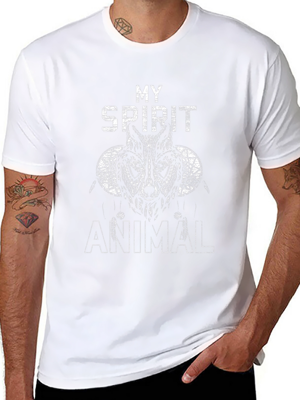 Spirit Animal Wolf Graphic Tee - Black Cotton T-Shirt