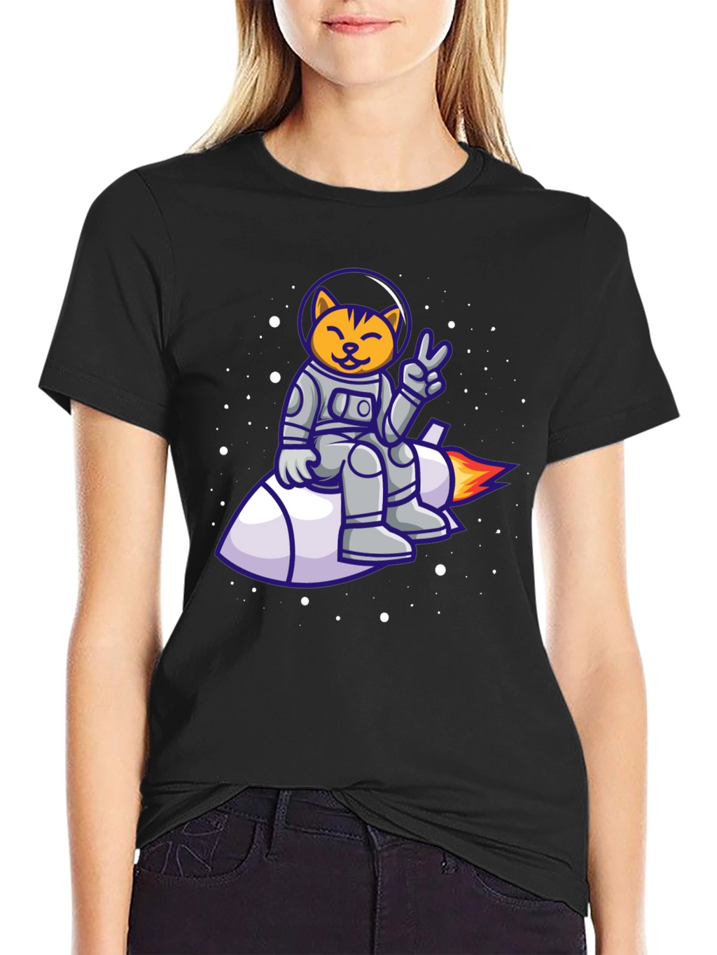 Cat Astronaut on Rocket T-Shirt