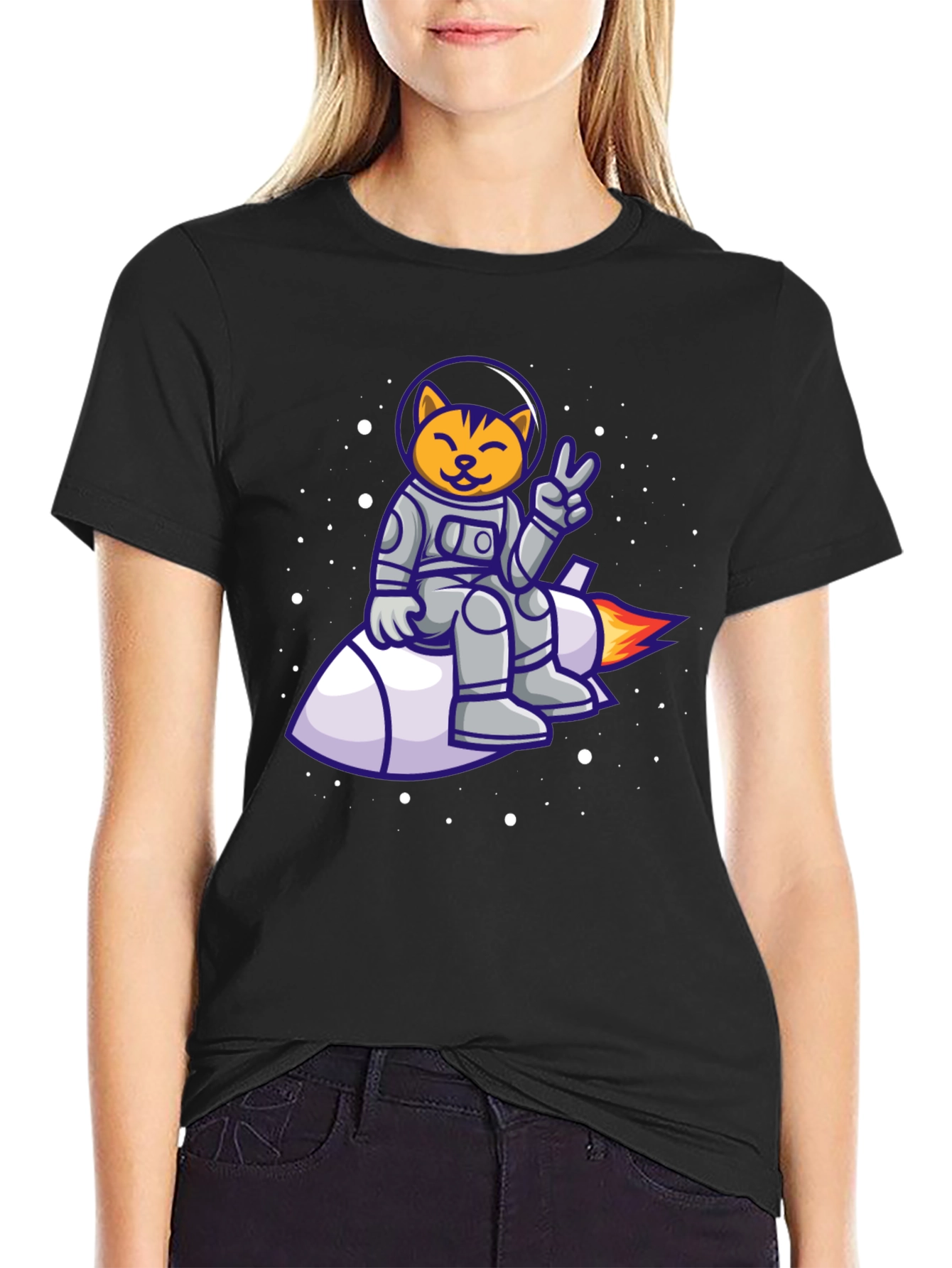 Cat Astronaut on Rocket T-Shirt