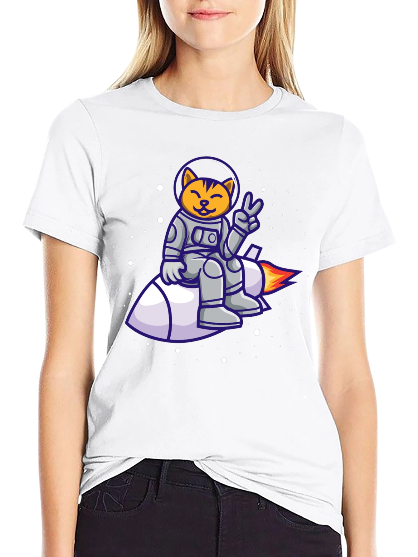 Cat Astronaut on Rocket T-Shirt