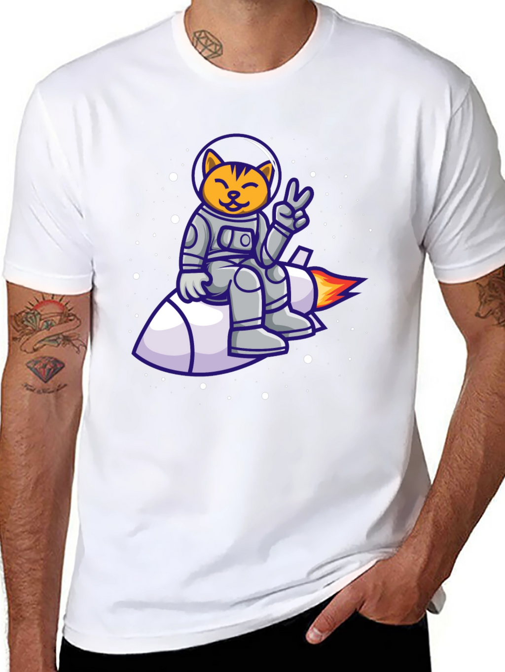 Cat Astronaut on Rocket T-Shirt