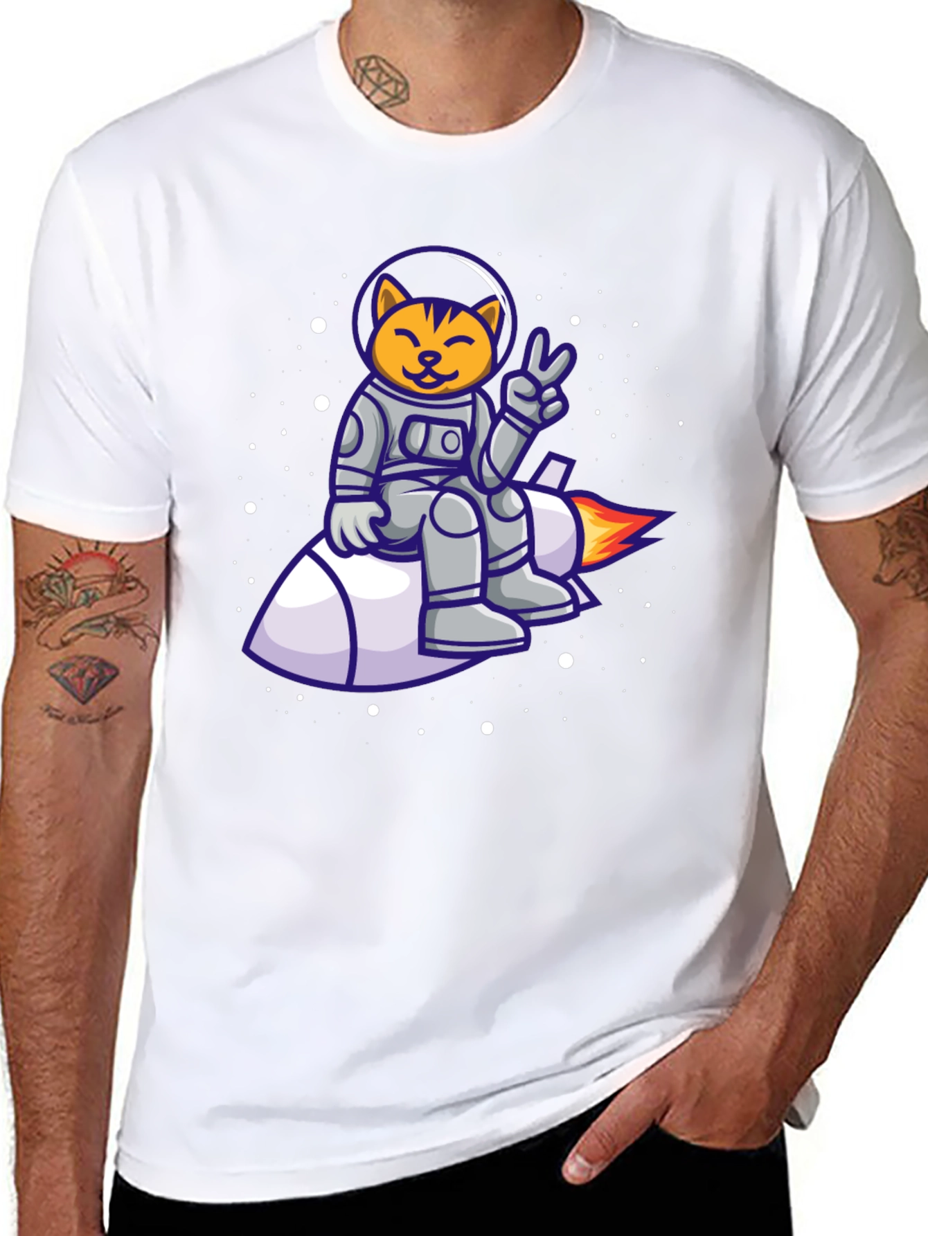 Cat Astronaut on Rocket T-Shirt