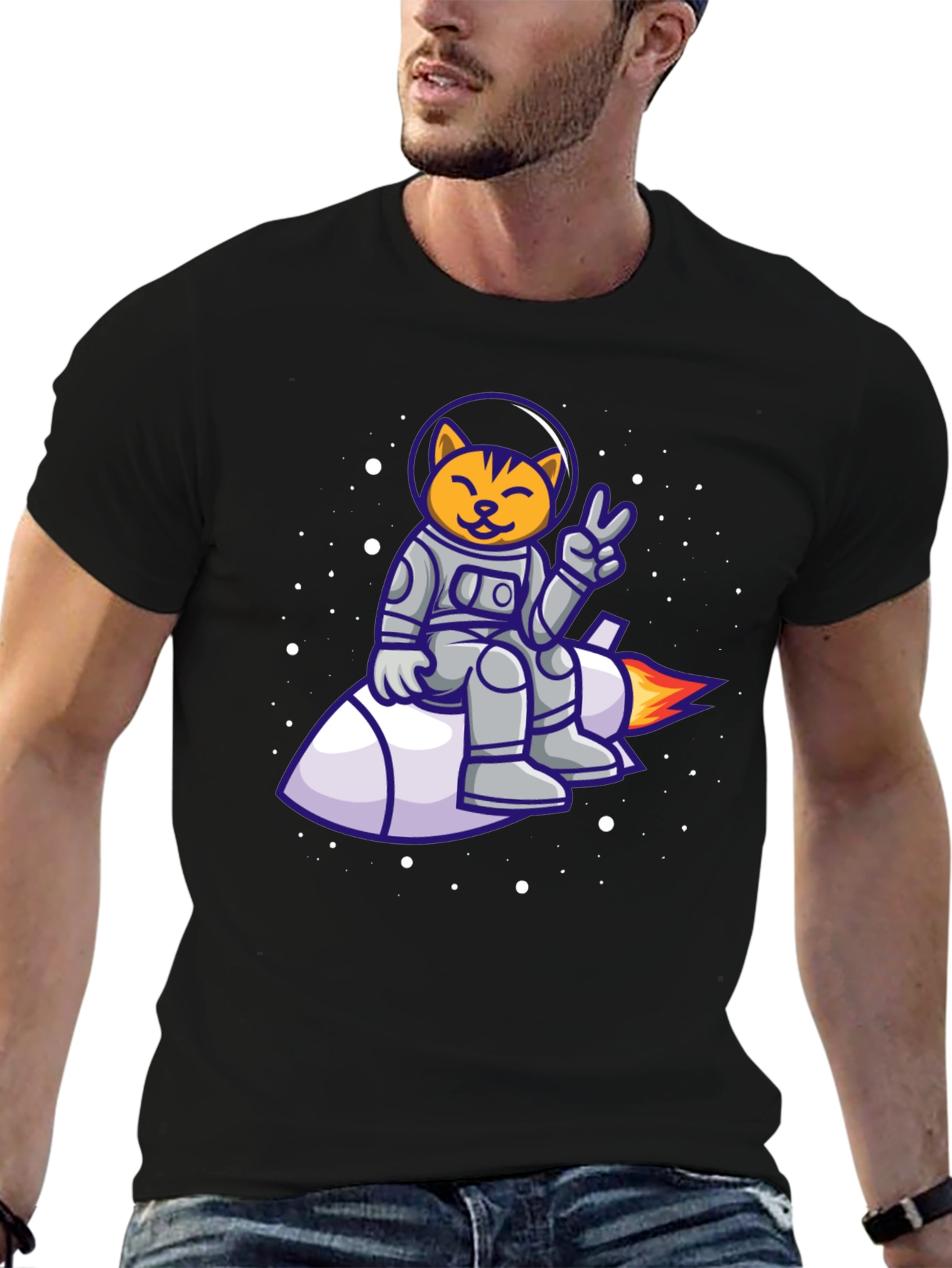 Cat Astronaut on Rocket T-Shirt