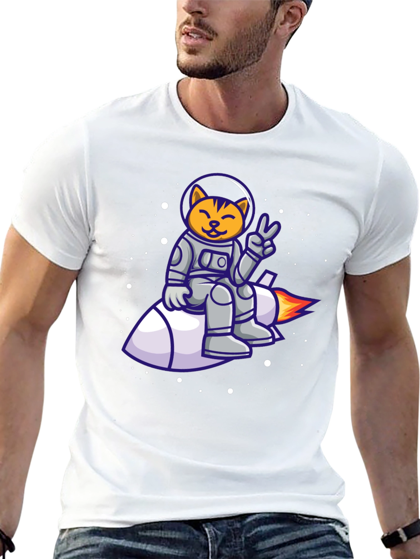 Cat Astronaut on Rocket T-Shirt