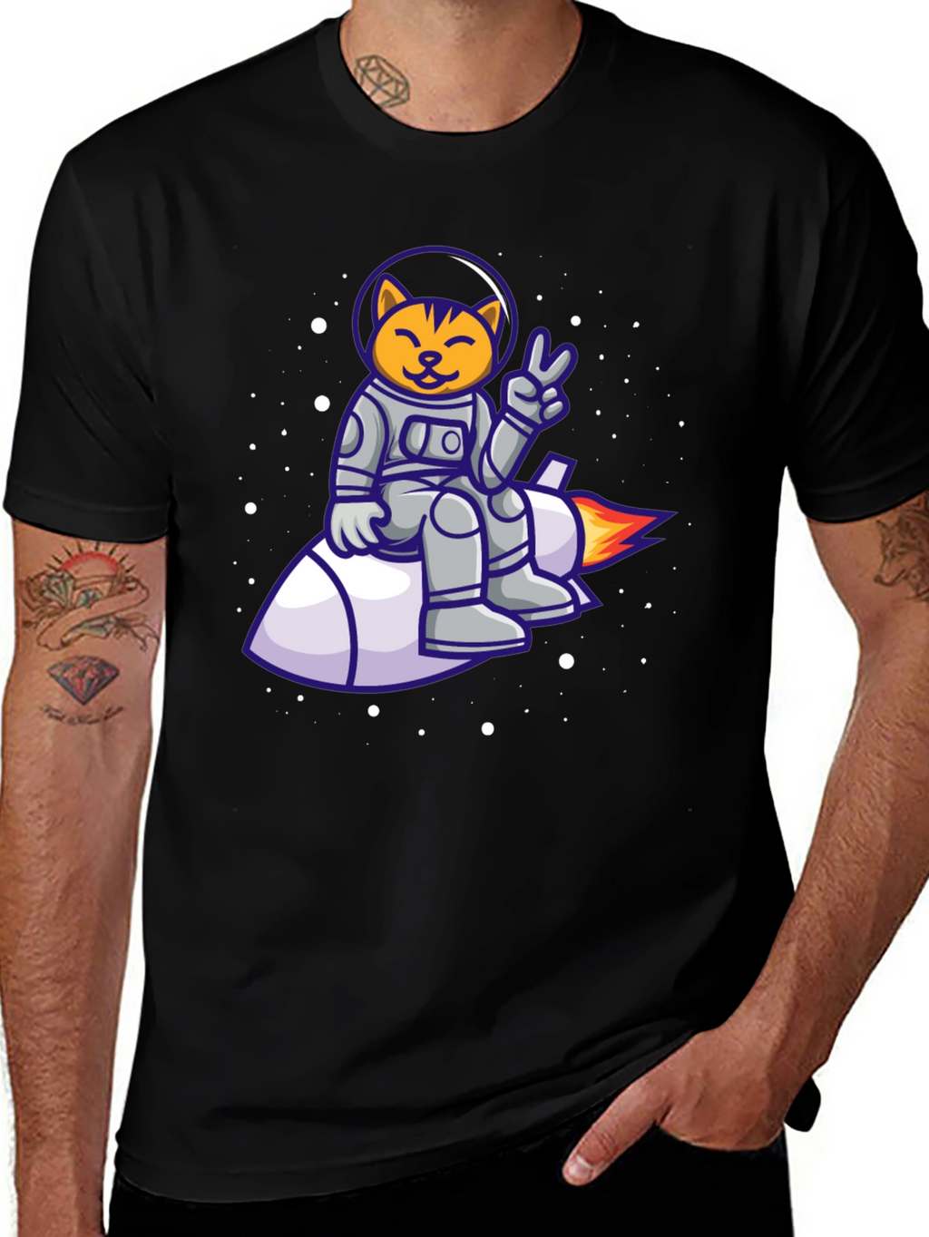 Cat Astronaut on Rocket T-Shirt