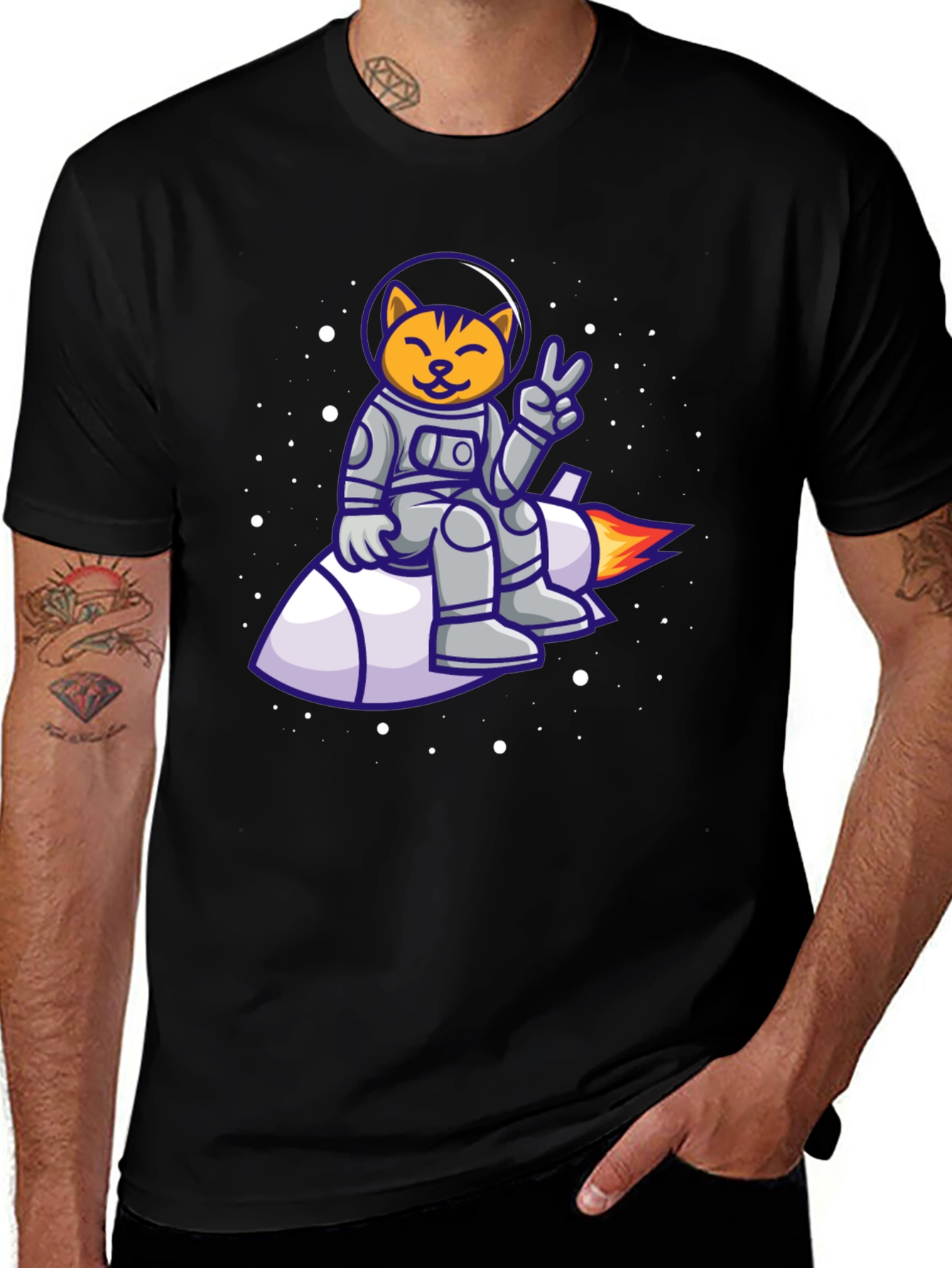 Cat Astronaut on Rocket T-Shirt